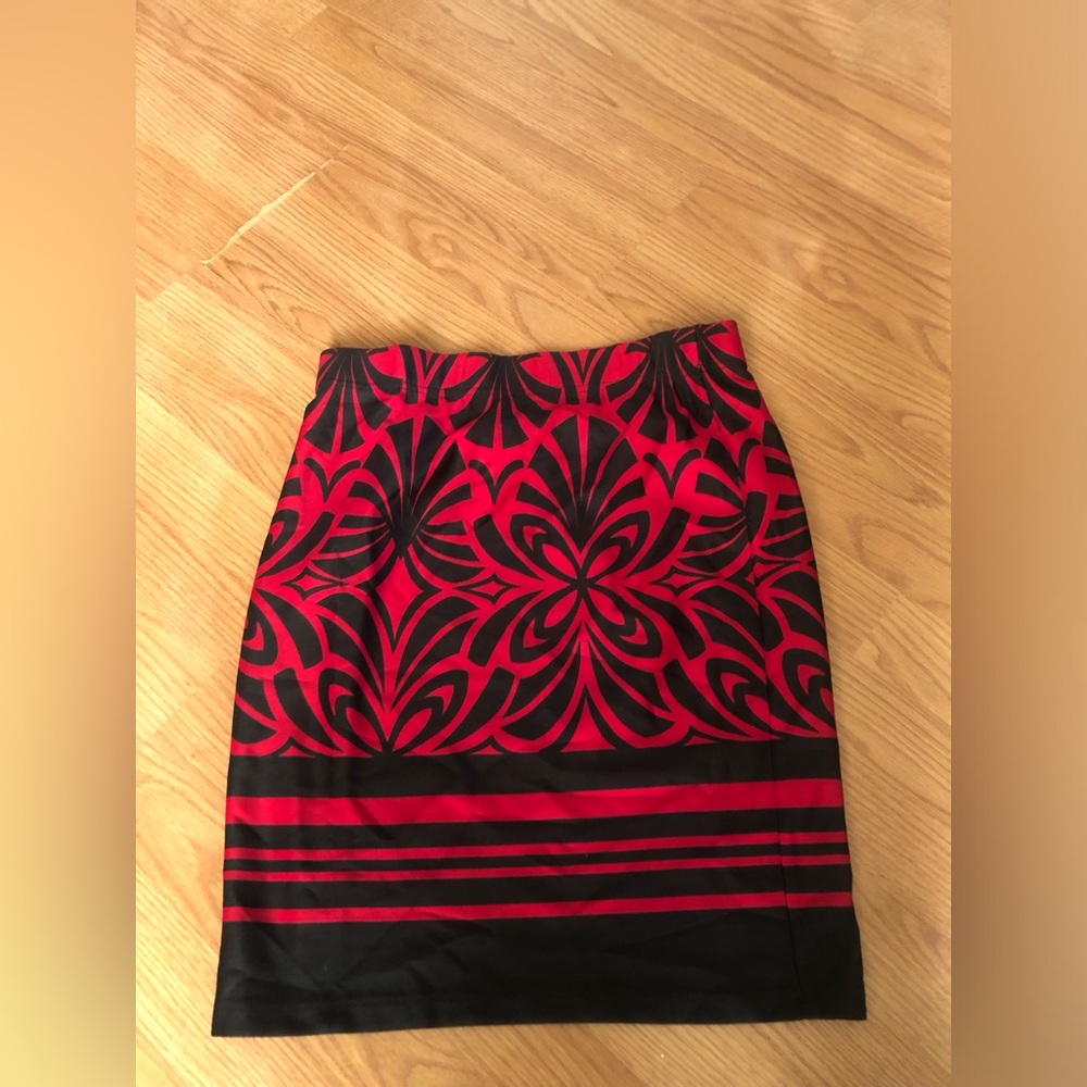 Cato Red and Black Graphic-Print Pencil Skirt